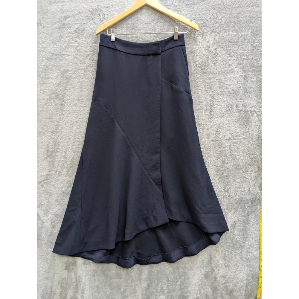 Veronika Maine High Low Midi Skirt Womens 8 Navy Blue Minimalist